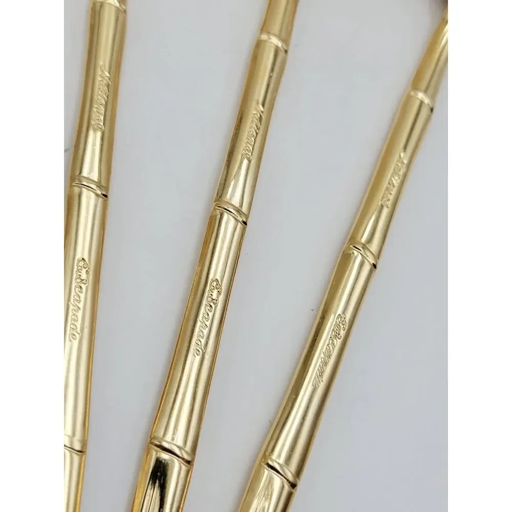 Set 5 National Escapade Iced Tea Spoon Gold Stainless Steel Bamboo Handles JAPAN